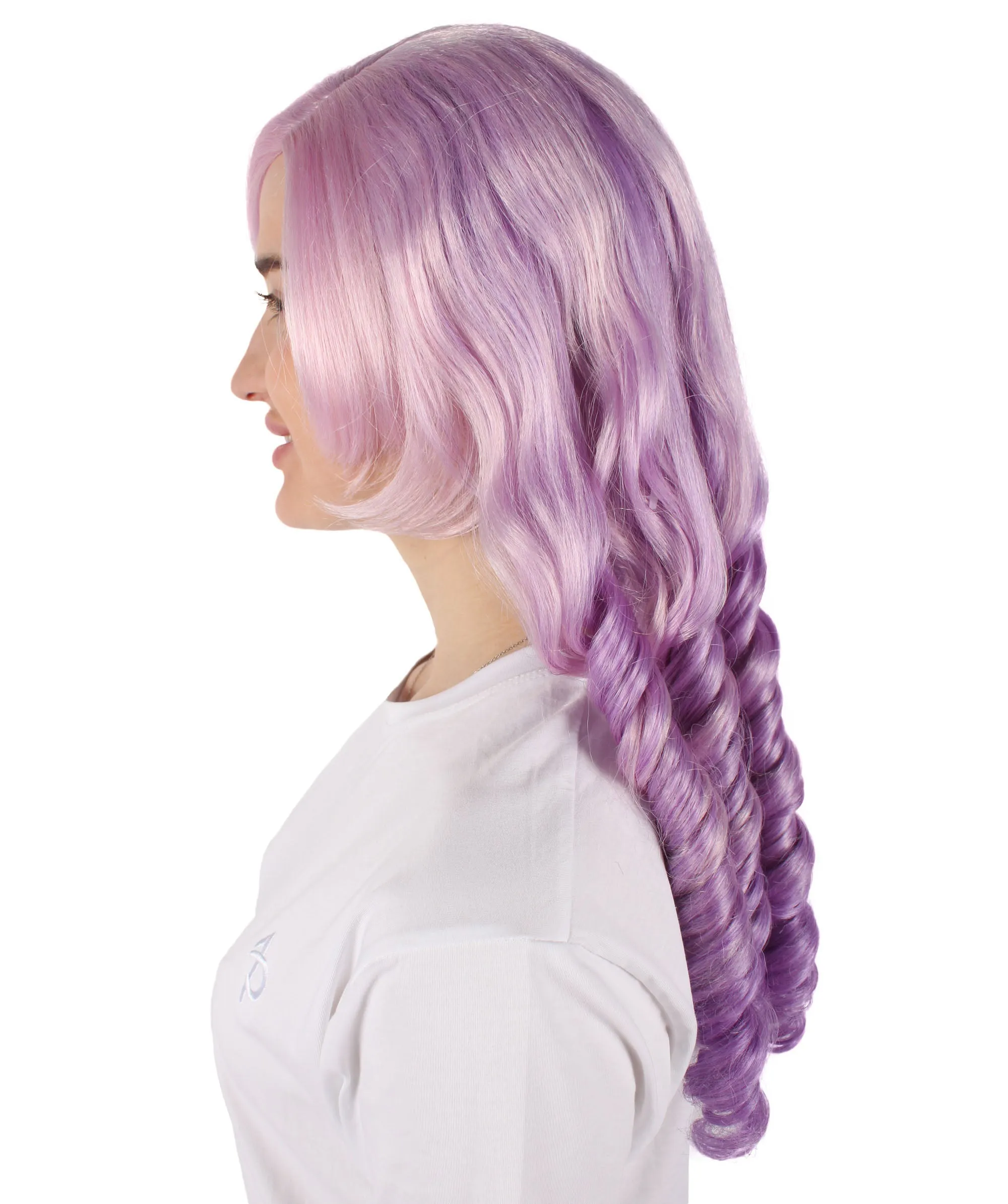 Adult Women's Japanese VTuber Gradient Purple Long Curly Wig | Perfect for Halloween | Flame-retardant Synthetic Fiber
