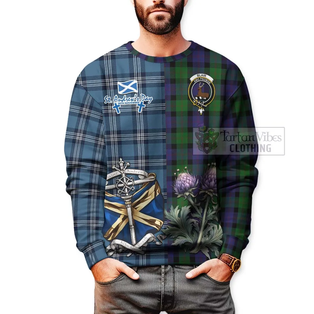 Blair Tartan Sweatshirt Happy St. Andrew's Day Half Tartan Style