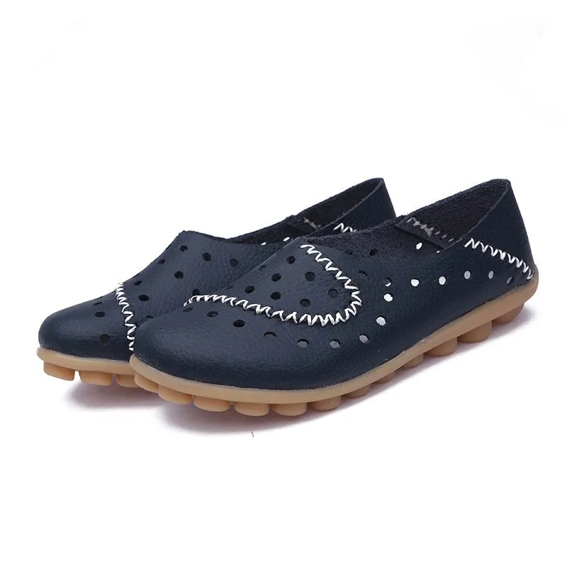Women's Sneakers Summer Fashion Casual Shoes Slip-On Small Hole Breathable Leather Sewing Falt Shoes For Women Zapatos